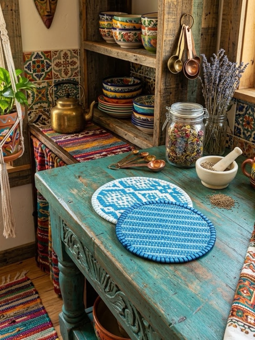 Blue Patterned Kitchen Hot Pads